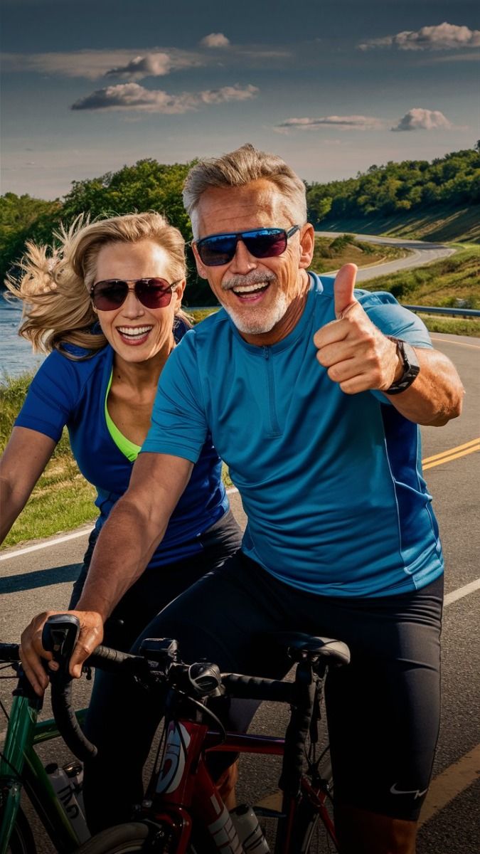 זוג בפרישה נהנים מרכיבה על אופניים